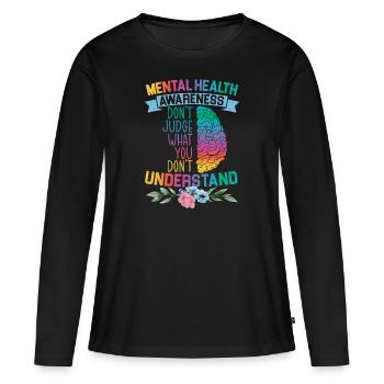 Santé mentale - T-shirt manches longues Premium bio Femme - noir - Devant - Julia (174cm)