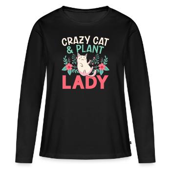 Chat fou et plantes Dame Jardin Chat - T-shirt manches longues Premium bio Femme - noir - Devant - Julia (174cm)