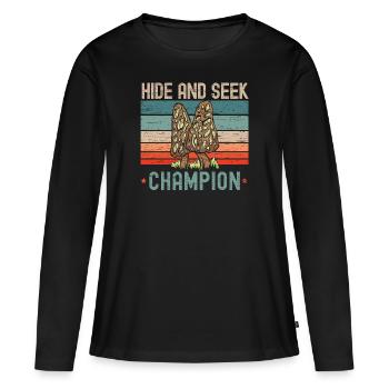 Jeu de cache-cache Maître Amateur de champignons Mycologie - T-shirt manches longues Premium bio Femme - noir - Devant - Julia (174cm)