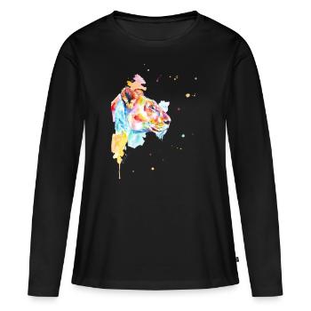 Bunte Aquarell Löwenmama - Frauen Premium Bio Langarmshirt - Schwarz - Vorne - Julia (174cm)