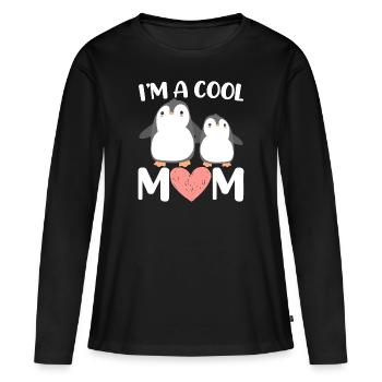 I’m A Cool Mom Pingouin Lady Ice Sunse - T-shirt manches longues Premium bio Femme - noir - Devant - Julia (174cm)