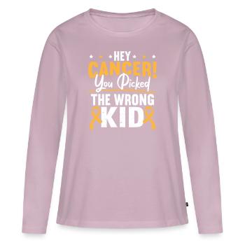Hé Cancer Vous avez choisi Le Mauvais Enfant - T-shirt manches longues Premium bio Femme - rose poudré - Devant - Julia (174cm)