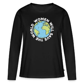 Women Will Save the World World Peace - Women's Premium Organic Long Sleeve Shirt - black - Front - Julia (174cm)