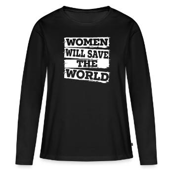 Women Will Save the World World Peace - Women's Premium Organic Long Sleeve Shirt - black - Front - Julia (174cm)