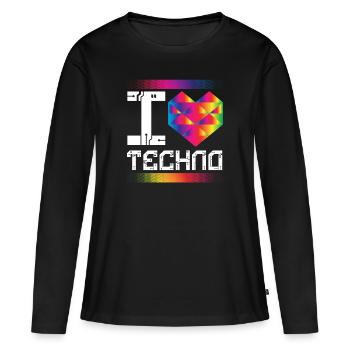 I Love Techno Musik Raver - Frauen Premium Bio Langarmshirt - Schwarz - Vorne - Julia (174cm)