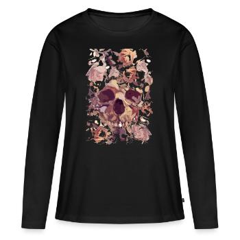 Crâne avec des roses - T-shirt manches longues Premium bio Femme - noir - Devant - Julia (174cm)