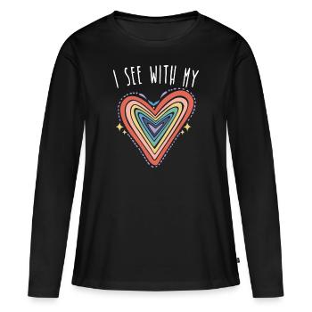 Braille Heart Visual Impairment Blind - Women's Premium Organic Long Sleeve Shirt - black - Front - Julia (174cm)