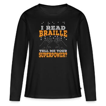 Je peux lire le braille Déficience visuelle - T-shirt manches longues Premium bio Femme - noir - Devant - Julia (174cm)