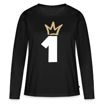 NUMMER EINS 1 Champion Krone - Frauen Premium Bio Langarmshirt - Schwarz - Vorne - Julia (174cm)
