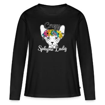 Crazy Sphynx Lady Cat Mom - Women's Premium Organic Long Sleeve Shirt - black - Front - Julia (174cm)