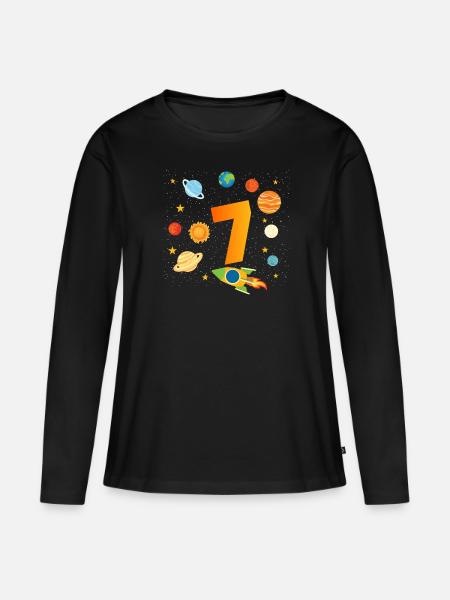7. Geburtstag Jungen 7 Jahre Planeten Geburtstag - Frauen Premium Bio Langarmshirt - Schwarz
