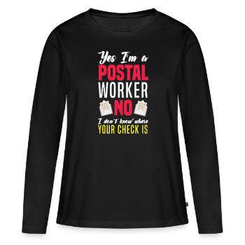 Drôle de lettre Livreur Post Post Cadeaux - T-shirt manches longues Premium bio Femme - noir - Devant - Julia (174cm)