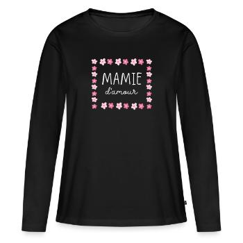 Mamie d'amour cadeau fête des grands mères - T-shirt manches longues Premium bio Femme - noir - Devant - Julia (174cm)