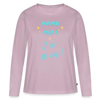 MAMA MIA J'AI 70 ANS - T-shirt manches longues Premium bio Femme - rose poudré - Devant - Julia (174cm)