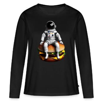 Astronaute spatial Cheeseburger - T-shirt manches longues Premium bio Femme - noir - Devant - Julia (174cm)