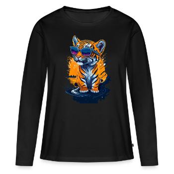Mignon bébé tigre - T-shirt manches longues Premium bio Femme - noir - Devant - Julia (174cm)