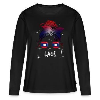 Laos - T-shirt manches longues Premium bio Femme - noir - Devant - Julia (174cm)