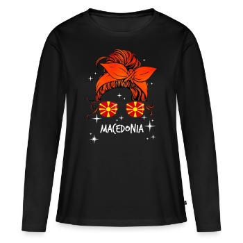 Macédoine - T-shirt manches longues Premium bio Femme - noir - Devant - Julia (174cm)