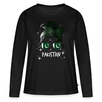 Pakistan - T-shirt manches longues Premium bio Femme - noir - Devant - Julia (174cm)