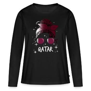 Qatar - T-shirt manches longues Premium bio Femme - noir - Devant - Julia (174cm)