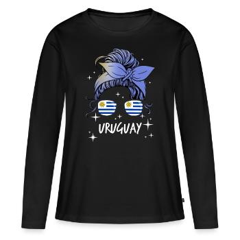 Uruguay - T-shirt manches longues Premium bio Femme - noir - Devant - Julia (174cm)