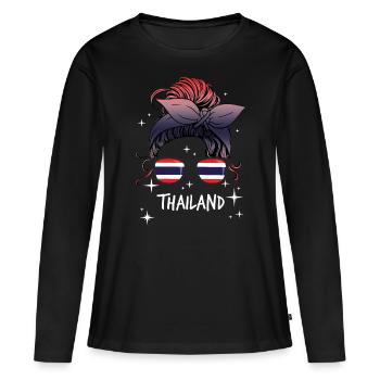 Thailand - Frauen Premium Bio Langarmshirt - Schwarz - Vorne - Julia (174cm)