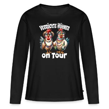 Verrückte Hühner on Tour - Frauen Premium Bio Langarmshirt - Schwarz - Vorne - Julia (174cm)