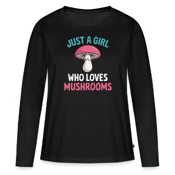 Juste une fille qui aime les champignons - T-shirt manches longues Premium bio Femme - noir - Devant - Julia (174cm)