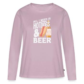 Tout ce dont j’ai besoin : hot-dog et bière - T-shirt manches longues Premium bio Femme - rose poudré - Devant - Julia (174cm)