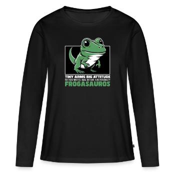 WINZIGE ARME, GROSSE HALTUNG - FROGASAURUS - Frauen Premium Bio Langarmshirt - Schwarz - Vorne - Julia (174cm)