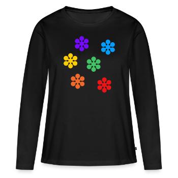 Fleurs arc-en-ciel subtile gay pride - T-shirt manches longues Premium bio Femme - noir - Devant - Julia (174cm)