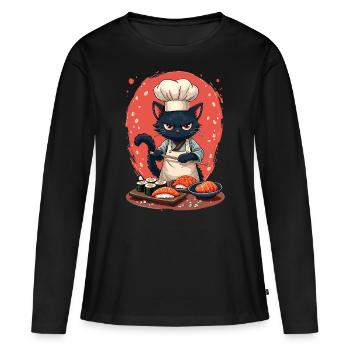Sushi Chef Chat - T-shirt manches longues Premium bio Femme - noir - Devant - Julia (174cm)