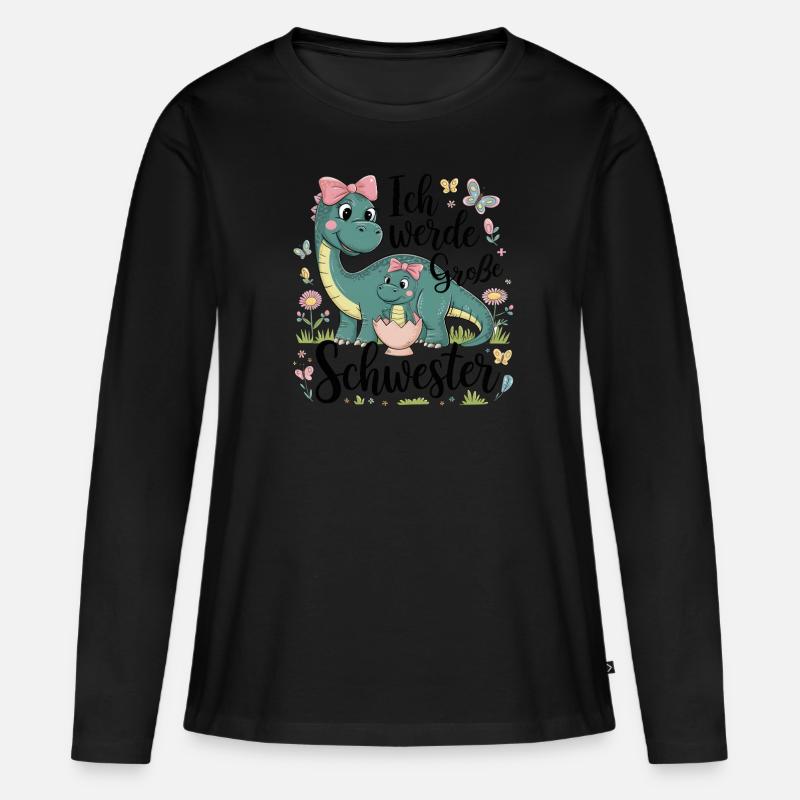 Ich werde eine große Schwester Dinosaurier - Frauen Premium Bio Langarmshirt - Schwarz