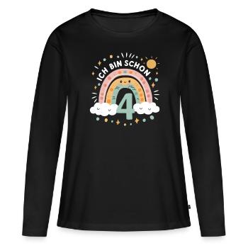 4. Geburtstag Geburtstagsshirt Regenbogen Wolke - Frauen Premium Bio Langarmshirt - Schwarz - Vorne - Julia (174cm)