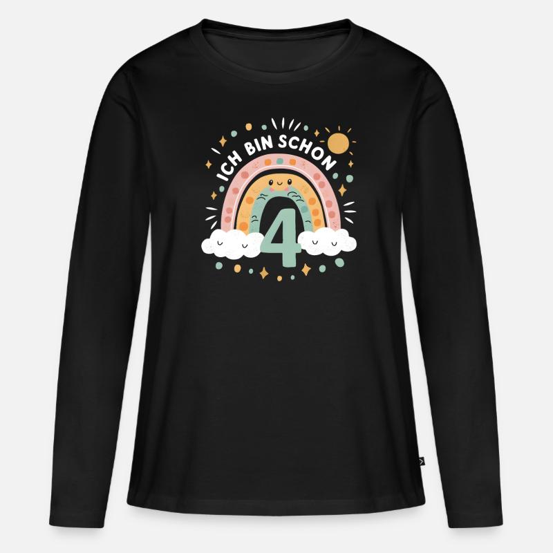 4. Geburtstag Geburtstagsshirt Regenbogen Wolke - Frauen Premium Bio Langarmshirt - Schwarz