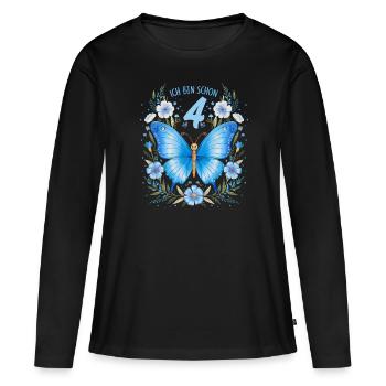4. Geburtstag Schmetterling Kindergeburtstag - Frauen Premium Bio Langarmshirt - Schwarz - Vorne - Julia (174cm)