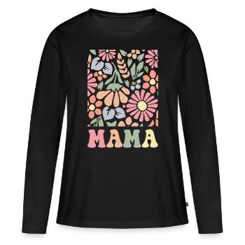 Mama Boho Flora - T-shirt manches longues Premium bio Femme - noir - Devant - Julia (174cm)