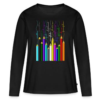 Crayons, crayons de couleur, crayons en bois, crayons de couleur, feutres - T-shirt manches longues Premium bio Femme - noir - Devant - Julia (174cm)