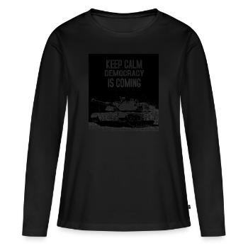 Behalten Sie Ruhe Demokratie kommt - Frauen Premium Bio Langarmshirt - Schwarz - Vorne - Julia (174cm)