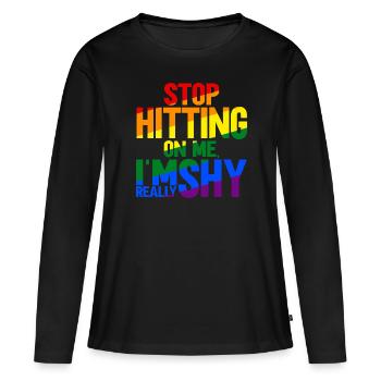 Arrêtez de me draguer, je suis timide - T-shirt manches longues Premium bio Femme - noir - Devant - Julia (174cm)