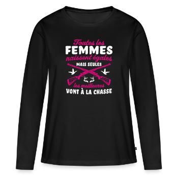 Les Meilleures Vont á La Chasse - T-shirt manches longues Premium bio Femme - noir - Devant - Julia (174cm)