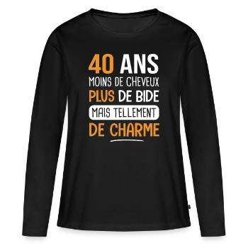 40 ans plus de charme cadeau anniversaire 40 ans - T-shirt manches longues Premium bio Femme - noir - Devant - Julia (174cm)