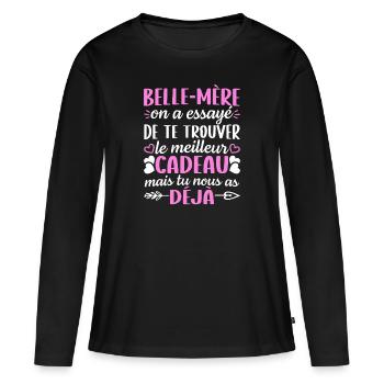 belle mère t-shirt cadeau belle maman - T-shirt manches longues Premium bio Femme - noir - Devant - Julia (174cm)
