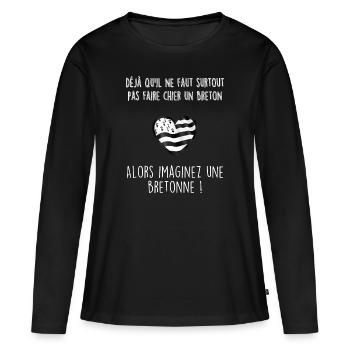 Bretonne - T-shirt manches longues Premium bio Femme - noir - Devant - Julia (174cm)