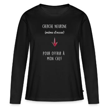 Cherche neurone - T-shirt manches longues Premium bio Femme - noir - Devant - Julia (174cm)