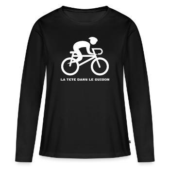 velo vélo vélos velos cycliste tete dans le guidon - T-shirt manches longues Premium bio Femme - noir - Devant - Julia (174cm)