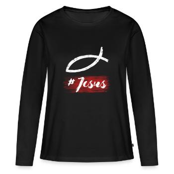 Chemise Jésus-Christ - sauvé par Jésus - T-shirt manches longues Premium bio Femme - noir - Devant - Julia (174cm)