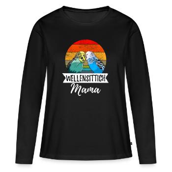 Wellensittich Mama Design mit Wellensittichen - Frauen Premium Bio Langarmshirt - Schwarz - Vorne - Julia (174cm)