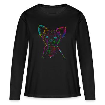 Chihuahua Langhaar Chiwawa - Frauen Premium Bio Langarmshirt - Schwarz - Vorne - Julia (174cm)
