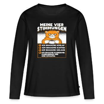 Katze Lustige Sprüche Kaffee - Frauen Premium Bio Langarmshirt - Schwarz - Vorne - Julia (174cm)
